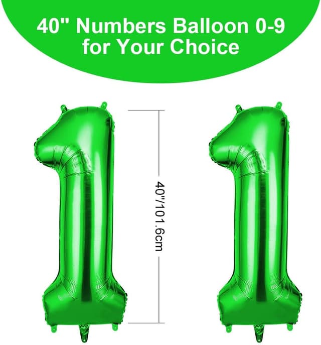 Detalle 2 de OFFCUP Luftballon Zahl 11 in Grün (101 cm) – Folienballon zum Geburtstag & Feiern