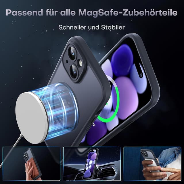 Detalle de TOCOL für iPhone 15 Plus Hülle (6,7 Zoll) mit MagSafe, 360° Schutz & Kameraschutz – Schwarz