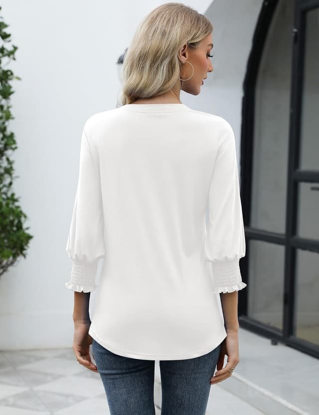 Detalle de Rapbin Damen Bluse mit 3/4-Ärmeln, V-Ausschnitt & Blumenmuster – Tunika-Look für Sommer und Übergang