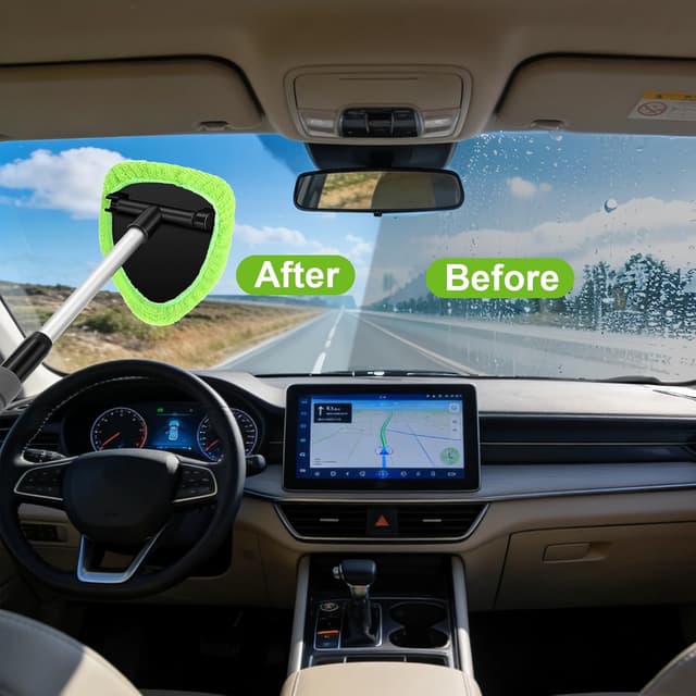 Detalle 2 de Autofensterreiniger mit ausziehbarem Griff, 6 Mikrofasertupfer und Sprühflasche – Kit für Windschutzscheibe & mehr