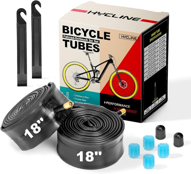 Detalle de Hycline 2-Pack Bike Inner Tubes (18/20/24/26/27.5/29 x 1.75–2.125) with 32mm Schrader Valve & 2 Tyre Levers