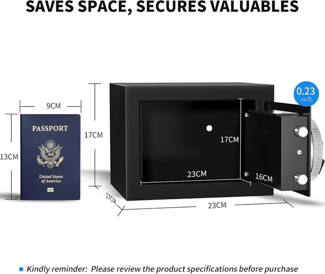 Detalle de WASJOYE Mini Cassaforte con tastiera digitale (17 × 23 × 17 cm)