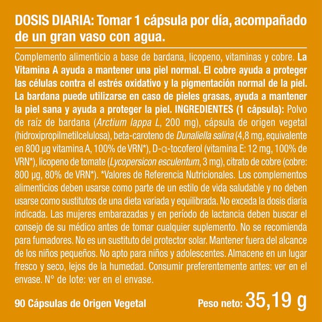 Thumbnail 5 de Betacaroteno Bardana 90 Cápsulas Veg. | Bronceado Saludable ☀