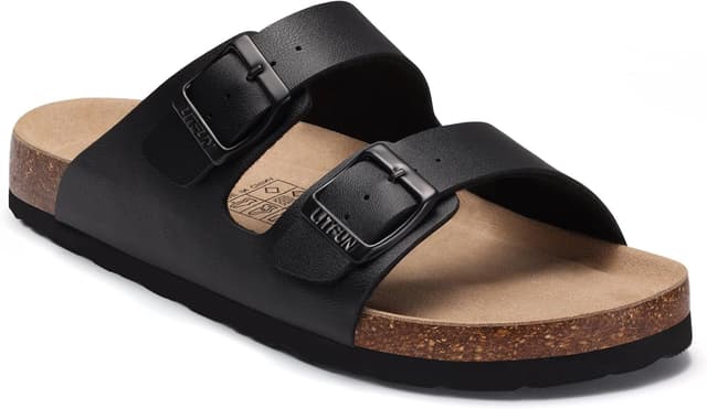 Detalle de Litfun Damen Pantoletten Sandale mit Korkfußbett und verstellbarer Schnalle