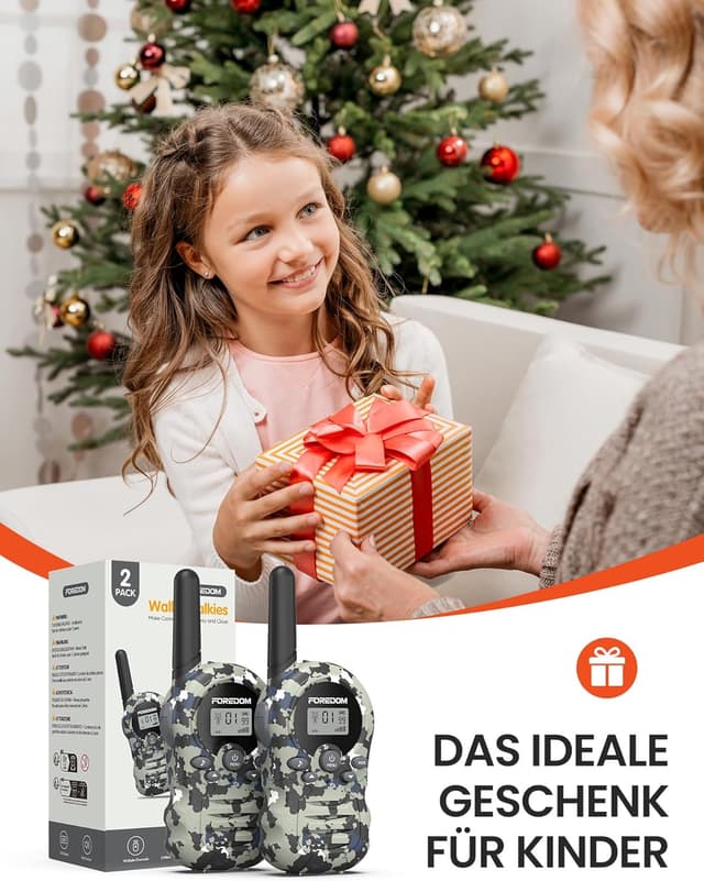 Detalle de FOREDOM Kinder Walkie-Talkies Set (2er) für 3–12 Jahre – 22 Kanäle, bis zu 3 km, mit VOX