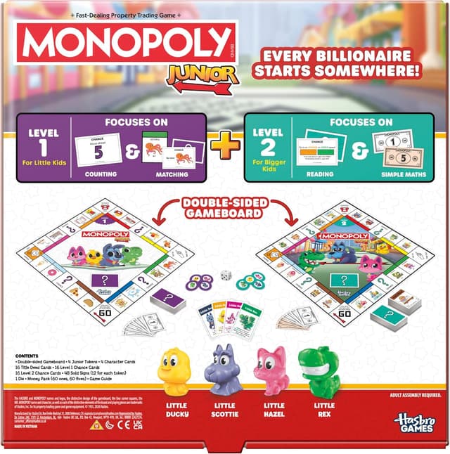 Detalle 2 de Monopoly Junior Board Game (2026 Edition) — 2 Games in 1 with Double-Sided Board | Ages 4+