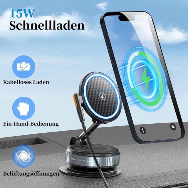 Detalle de PlusAcc Vakuum Handyhalterung Auto mit Ladefunktion