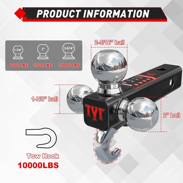 Detalle de TYT Trailer Hitch Tri Ball Mount 10,000 lbs 🚚