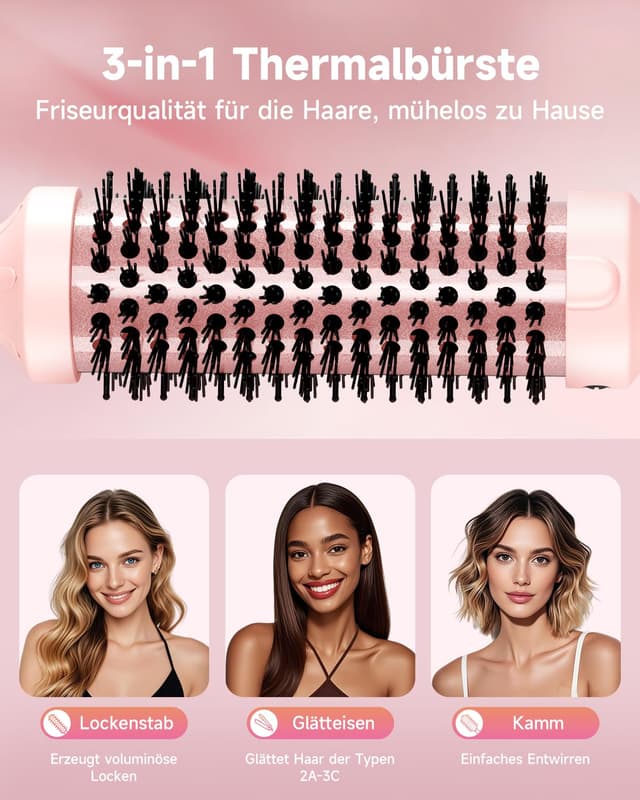 Detalle de Thermobürste FLYZEMAA Thermal Brush 38 mm mit LCD-Display, 3 Temperaturstufen & Dual-Spannung (rosa)