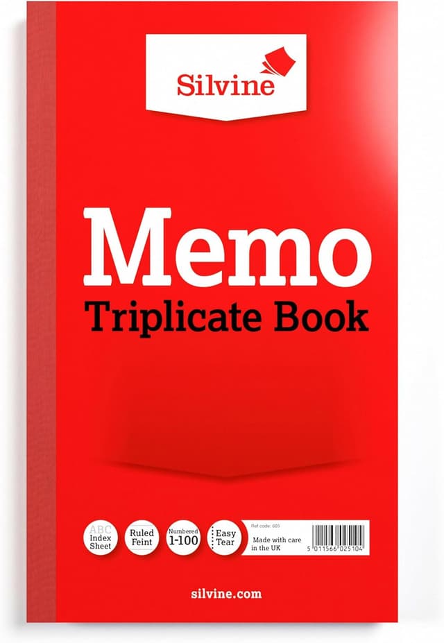 Detalle de Silvine Triplicate Memo Book (Numbered 1–100, 210 x 127mm) with Index Sheet