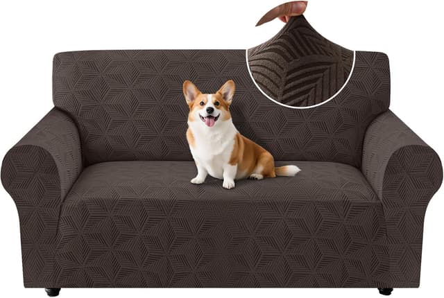 Detalle de Ystyle copridivano 2 posti con braccioli elasticizzato marrone, anti-graffio e antiscivolo