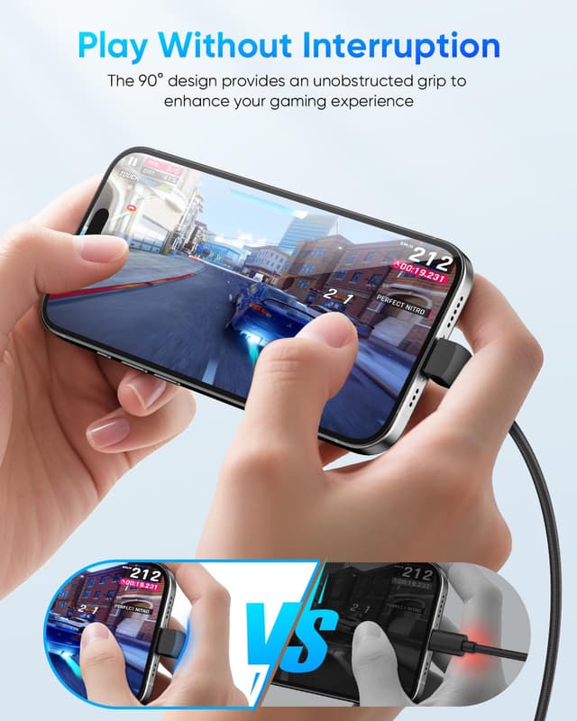 Detalle de Câble USB-C coudé à 90° charge rapide 60 W (2P, 1 m) – transfert jusqu’à 480 Mbps