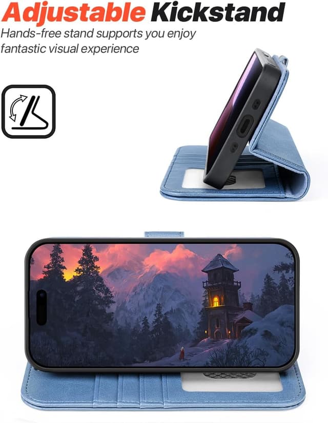 Detalle de OCASE Handyhülle für iPhone Air (6,5 Zoll) – abnehmbare 2-in-1 Klapphülle mit Magnet, RFID, Kartenfach & Standfunktion in Hellblau