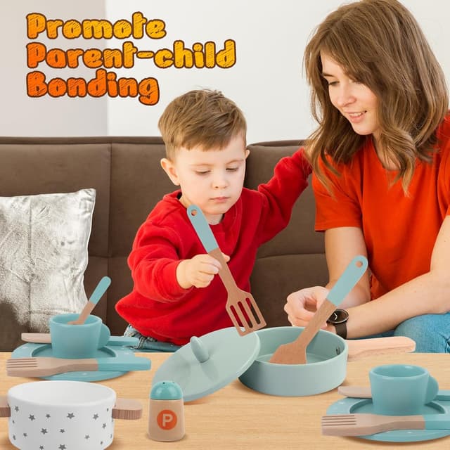 Thumbnail 5 de Juego de ollas y sartenes de madera para niños 3+