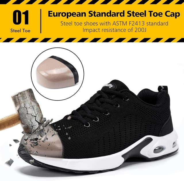 Detalle de Tinefiy Women’s Steel Toe Safety Shoes with Puncture-Proof Midsole (Lightweight, Slip Resistant, Air Cushion)