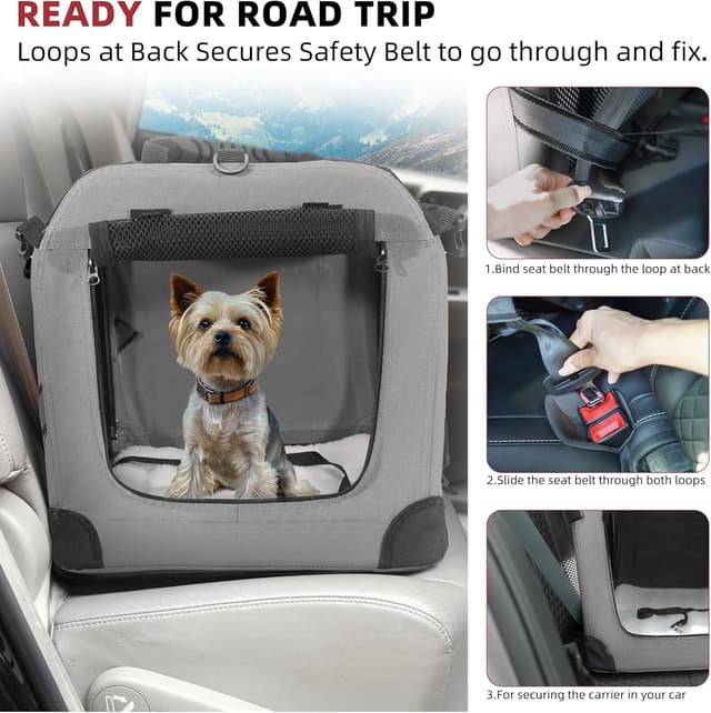 Detalle de Petprsco Large Cat Carrier for 2 Cats & Small Dogs (60x42x42cm) – Soft Foldable Travel Carrier