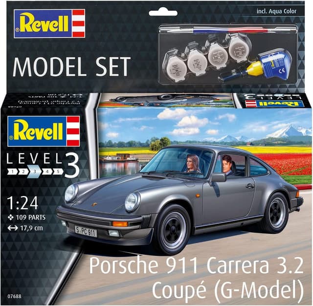 Detalle 2 de Revell Modellbausatz Porsche 911 G-Modell (3,2-L, 231 PS) – detaillierter Bausatz mit Motorbauteilen