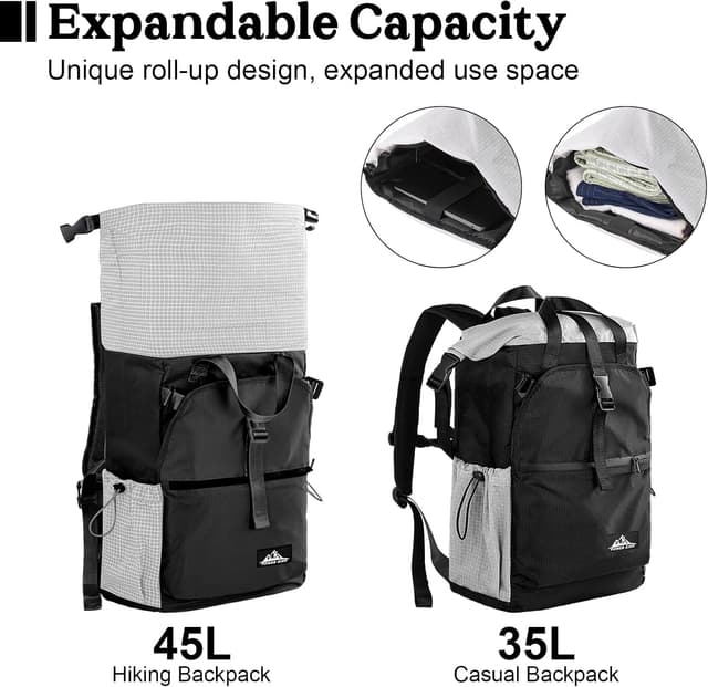 Detalle 2 de POWER KING 35L Expandable to 45L Lightweight Travel Backpack (19 inch laptop) – 3-in-1 roll-top daypack