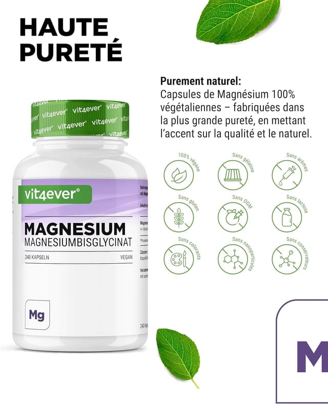 Detalle de Bisglycinate de magnésium 240 gélules (300 mg de magnésium élémentaire par dose journalière) – Vegan