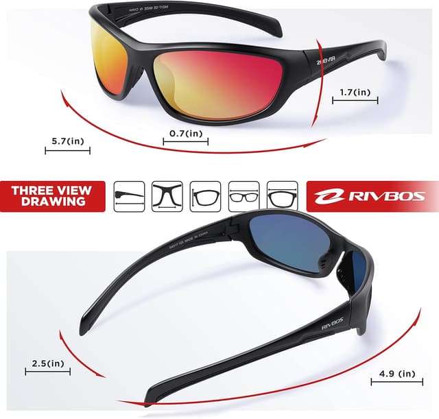 Detalle de RIVBOS Sonnenbrille für Fahrrad & Sport RB832 – polarisierte TR90-Sportbrille mit UV400