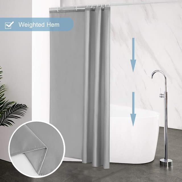 Detalle de Rideau de douche Furlinic Petit Rideau de Douche gris en polyester imperméable lavable (120 x 180 cm) avec 8 crochets