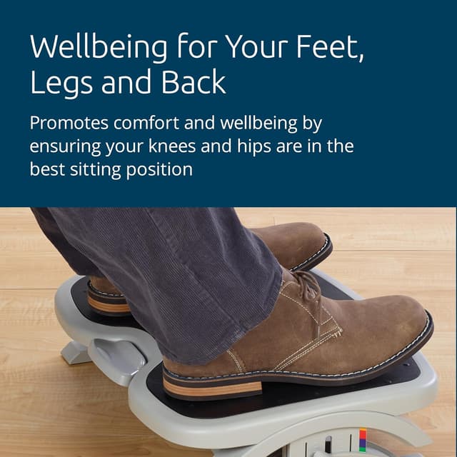 Detalle de Kensington SoleMate Plus (56146) repose-pieds ergonomique SmartFit à 6 niveaux, inclinaison réglable et base antidérapante, gris