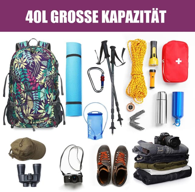 Thumbnail 6 de BECOJADDE Wanderrucksack (faltbar) mit 40 l Nassfach – ultraleicht, wasserdicht, für Wandern & Reisen