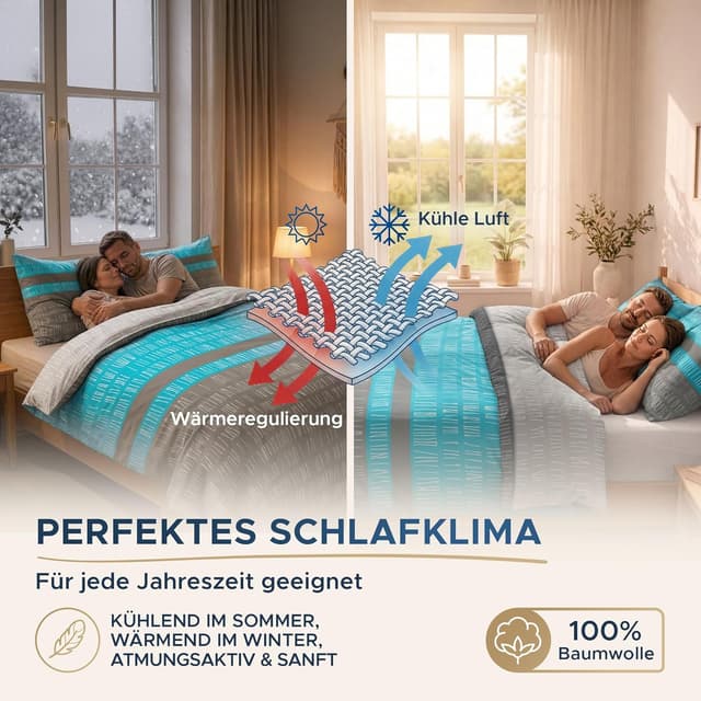 Detalle de MALIKA Bettwäsche-Set 135x200 aus Baumwolle (Renforcé) inkl. Kissenbezug 80x80, Oeko-TEX mit Reißverschluss