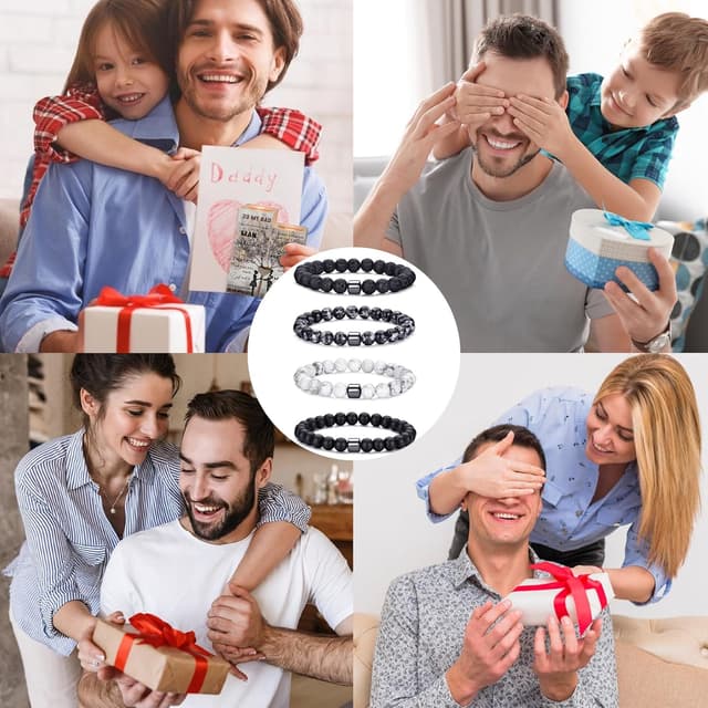 Detalle de MOROTOLE Herren-Armband-Set mit 8 mm Tigerauge & Lavastein (Stretch, Naturstein)