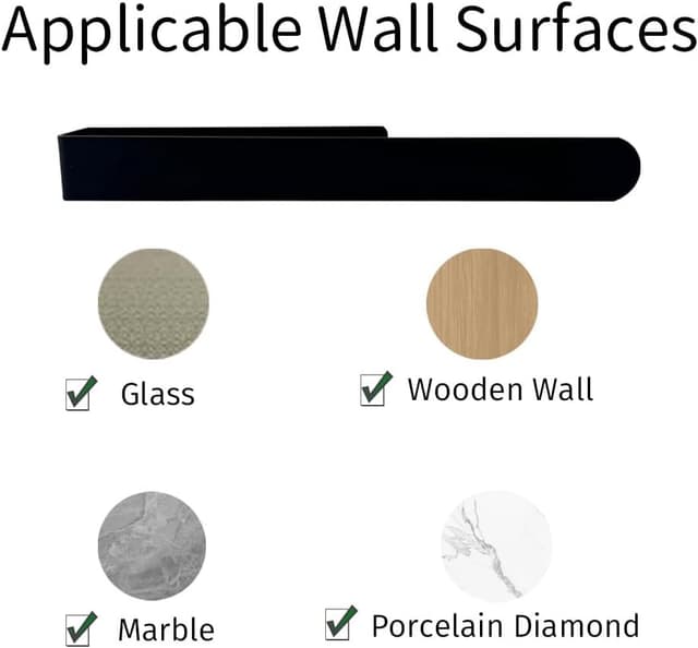 Detalle de Porta Asciugamani Adesivo da Parete 22 cm in acciaio inox 304 SUS304 con adesivo 3M, nero opaco