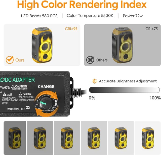 Detalle 2 de Huzofexo Professional Dimmable Shooting Tent Kit with CRI98 LED Light and 6 Backdrops (60cm) – Rotatable light box photo studio