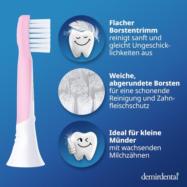Detalle de demirdental Ersatzbürsten Kids (HX6034/HX6038) für Philips Sonicare – Rosa, 8er Set, geeignet für 3–6 Jahre
