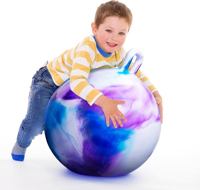 Detalle 2 de U&C Planet 2er-Pack Hüpfball Hopperbälle mit Griff (Violett) – Space Hopper für drinnen & draußen