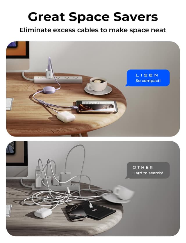 Detalle de LISEN Multi Charger Cable, 3-in-1 charging