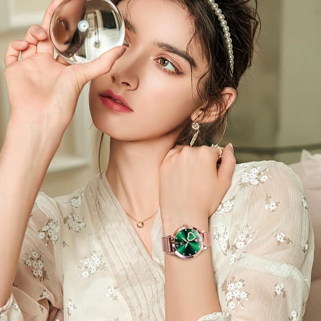 Detalle de OLEVS Damenuhr Roségold Herz Diamant Quarz