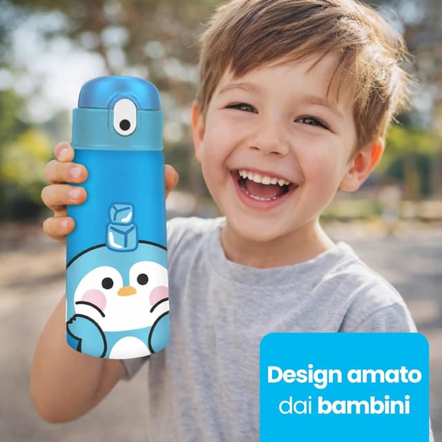 Detalle 2 de Cartomania Borraccia termica Chill & Refill da 460 ml con cannuccia, tema pinguino