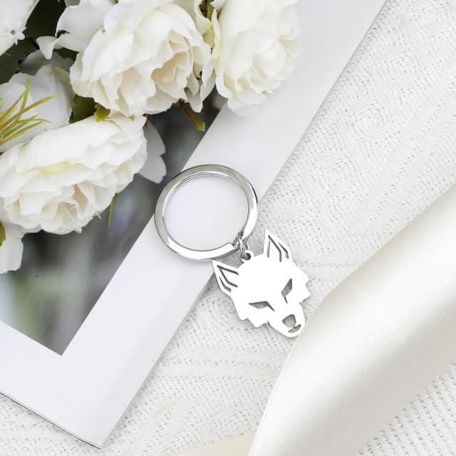 Detalle de OBEISN Tier-Schlüsselanhänger mit Wolf-Design aus Edelstahl – eleganter Anhänger als Geschenk