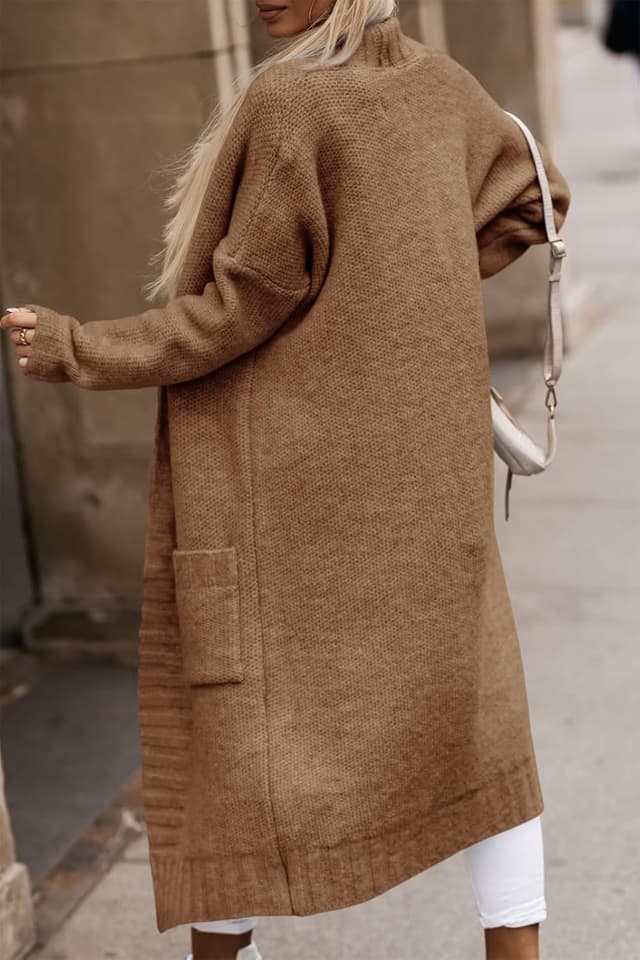 Detalle de Imily Bela Damen Strickjacke mit Taschen, Lang Grobstrick Cardigan (offene Front, Langarm)