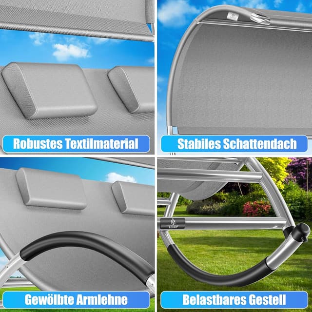 Thumbnail 5 de KESSER Doppel-Sonnenliege: ergonomische 2‑Personen Liege mit Sonnendach