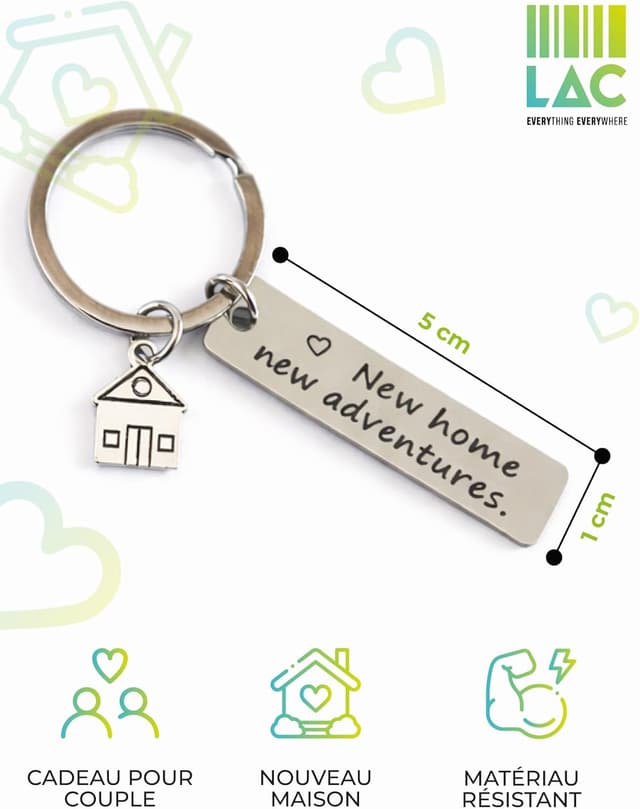 Detalle de Porte-clés couple LAC « Maison » en métal (idée cadeau anniversaire, pendaison de crémaillère)