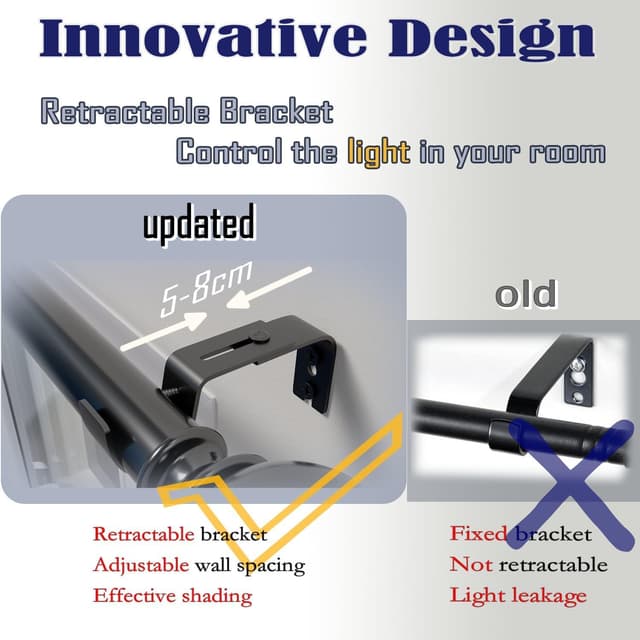 Detalle de GDEVKHN Adjustable Curtain Poles for Eyelet Curtains (Silver, 33–86.6 inch) with Round Finials