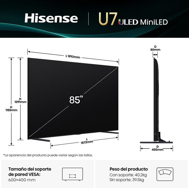 Detalle 2 de Hisense 85U7Q TV MiniLED 4K UHD Slim Smart