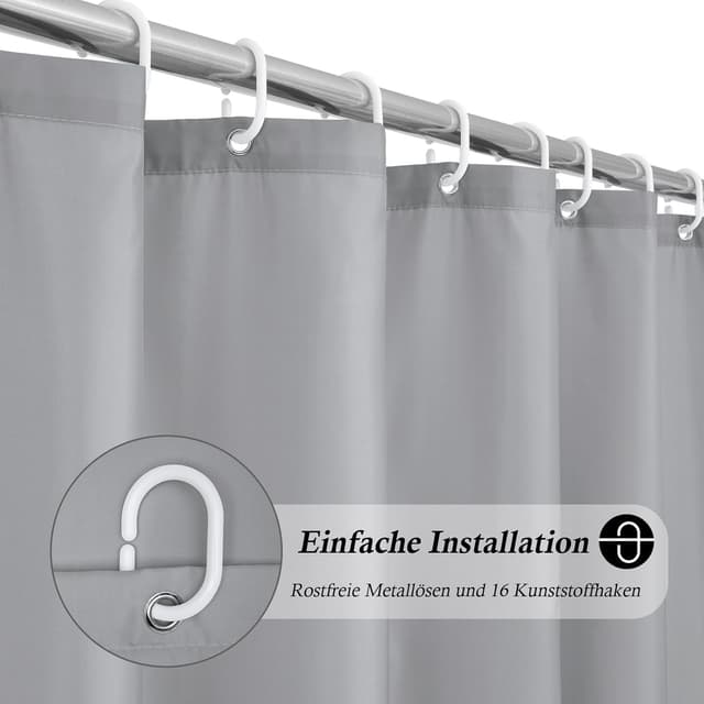Detalle 2 de EurCross Extra Breite Duschvorhang 240x200 cm (Textil, Polyester) mit 16 Ösen für Badewanne/Dusche