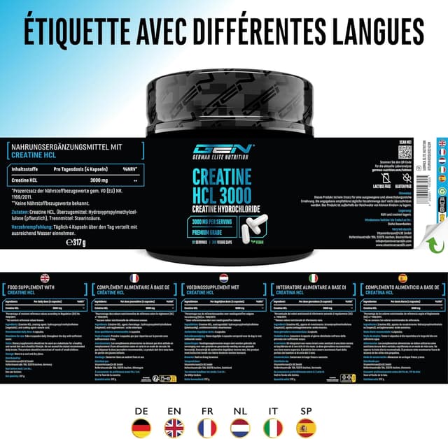 Thumbnail 5 de GEN GERMAN ELITE NUTRITION Créatine HCL 3000 mg