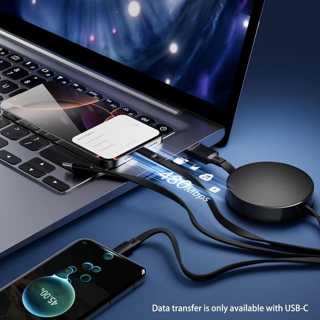 Detalle de Retractable 6-in-1 USB A/C Multi Charger Cable (PD 60W, Mint Green)