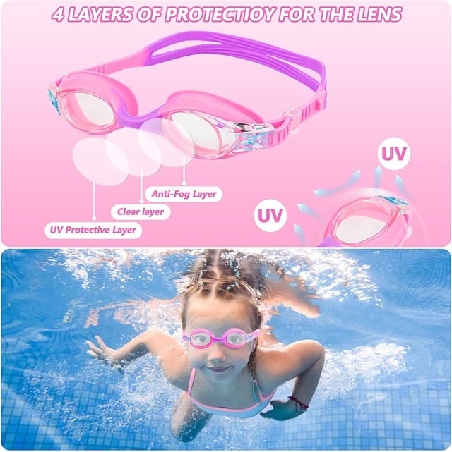 Detalle de Mezere Kids Swimming Goggles (Age 6–14) Anti-Fog, UV Protection & No-Leak Fit