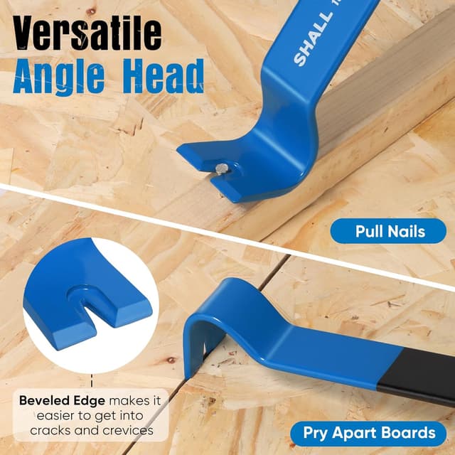 Detalle de Set SHALL di 4 piedi di porco piatti (15", 10", 7,5", 5,5") con barra per estrattori di chiodi e artigli multiuso