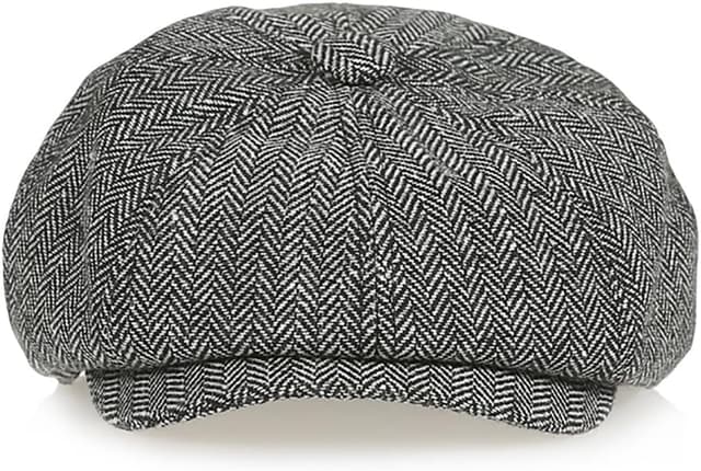 Detalle de MCWTH Vintage Newsboy Cap for Toddler Boys (2–8 Years) – Tweed-style 8-piece herringbone with adjustable strap