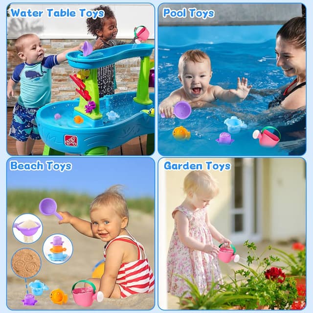 Detalle de Bath Toys For 1 2 3 Year Olds – 5pc Mould-Free Toddler Bath Toy Set (Stacking Cups, Watering Can & Scoop)
