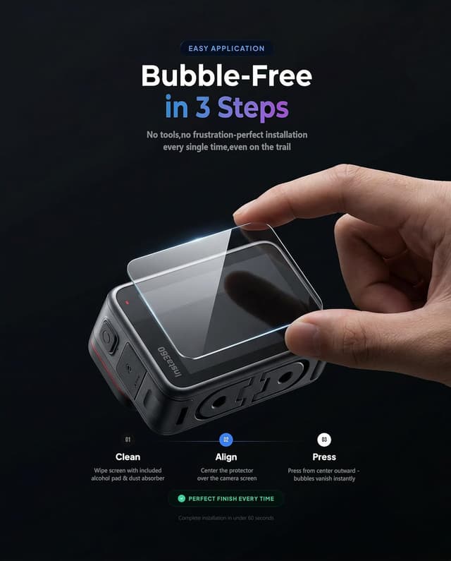 Detalle de iDaPro Displayschutz & Objektivschutz-Set für Insta360 Ace Pro 2 – 9H Hartglas + PET-Schutz (2-teilig)